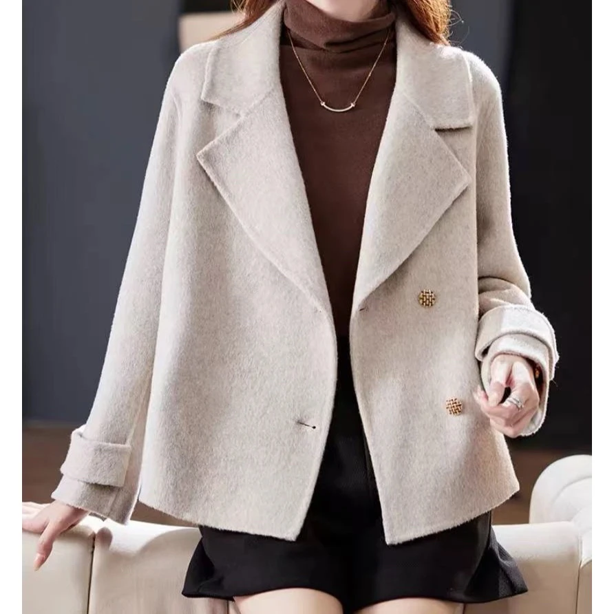 双面羊狨Y543燕麦西装领大衣