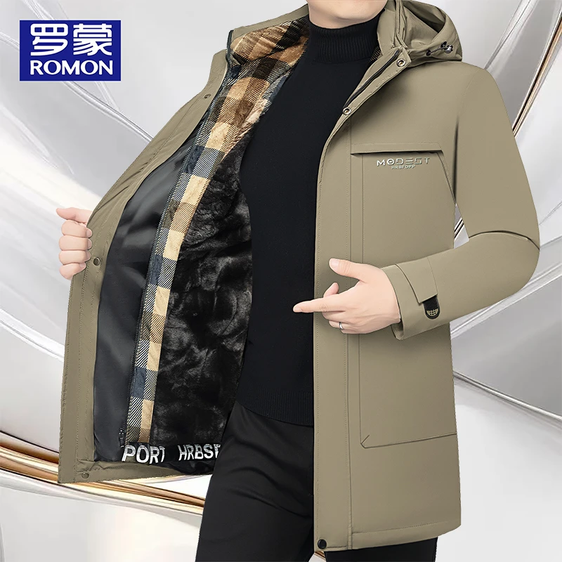 罗蒙男士商务中年轻奢可脱卸内胆外套棉袄保暖加绒加厚冬季潮时尚