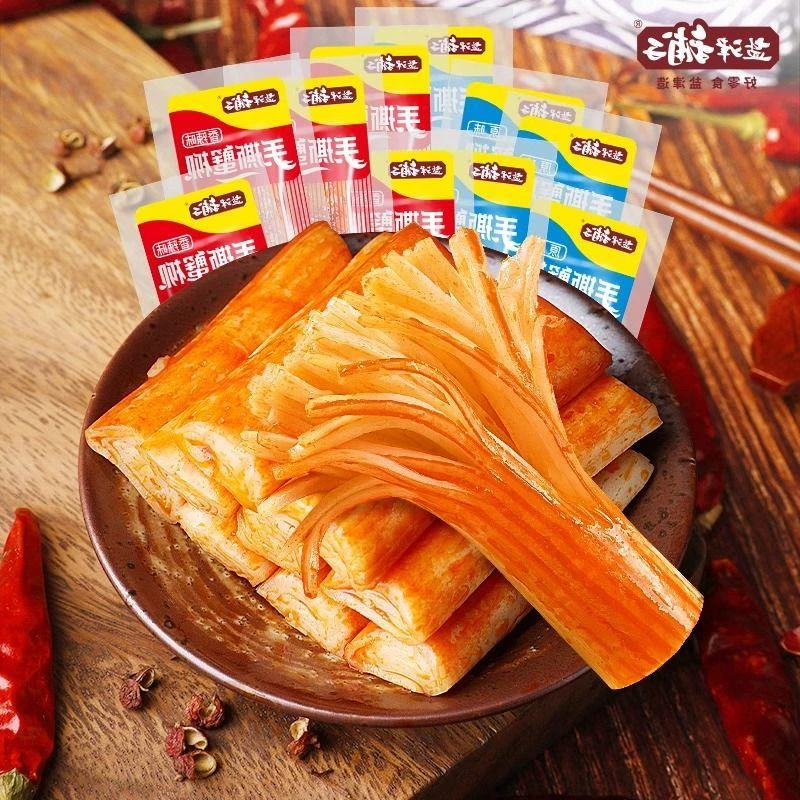 盐津铺子手撕蟹柳蟹味棒香辣味零食休闲食品蟹肉棒火锅独立小包装