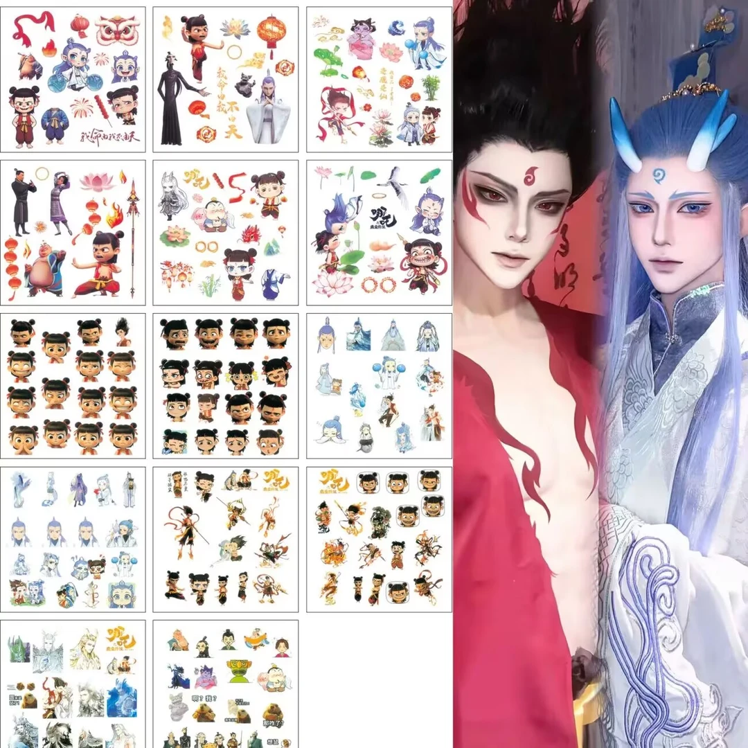 新款原创哪吒脸部纹身贴敖丙卡通动漫可爱儿童贴纸防水持久男女贴