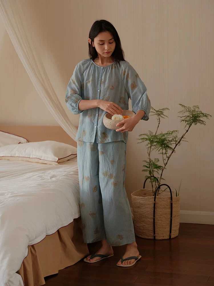 251-063朵朵可可睡衣女2025春夏新款玫瑰丝棉甜美圆领七分袖睡衣