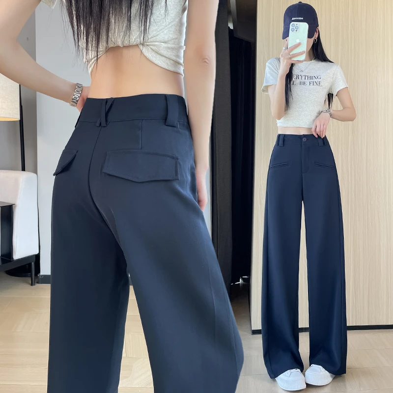 2025夏季新款高腰显瘦直筒裤窄版垂感百搭款休闲裤子西装阔腿裤女