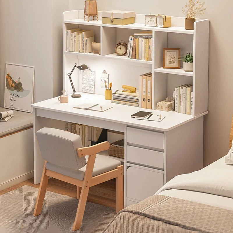 电脑桌台式书桌书架一体套装简约现代卧室写字桌学电脑桌书柜一体