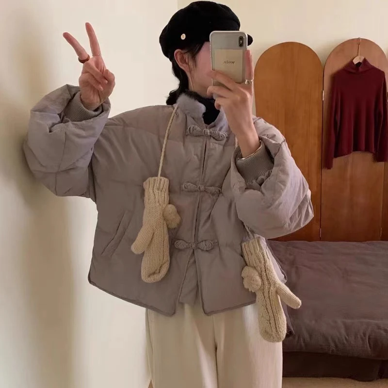 中国风毛真毛领短款羽绒服女2024冬季新款复古宽松白鸭绒外套