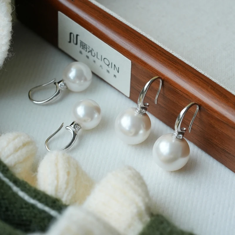 丽沁 925银耳饰 月牙锆石珠珠耳钩秋冬新品精美仙气简约经典耳挂