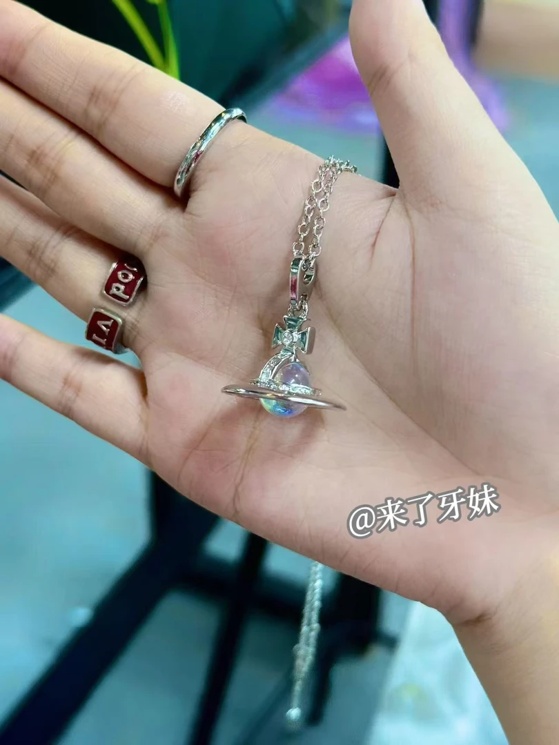 合金项链 YM小西炫彩土星项链XL001气质白色时尚百搭复古