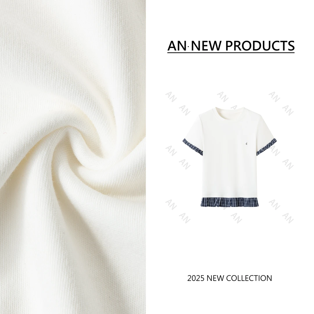 C02238新款韩版小众别致拼接条纹假两件短袖T恤