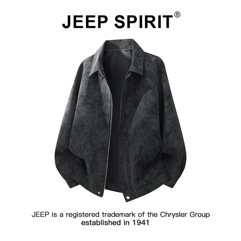 Jeep吉普美式复古皮夹克男款秋季潮牌高街痞帅高级感休闲翻领外套