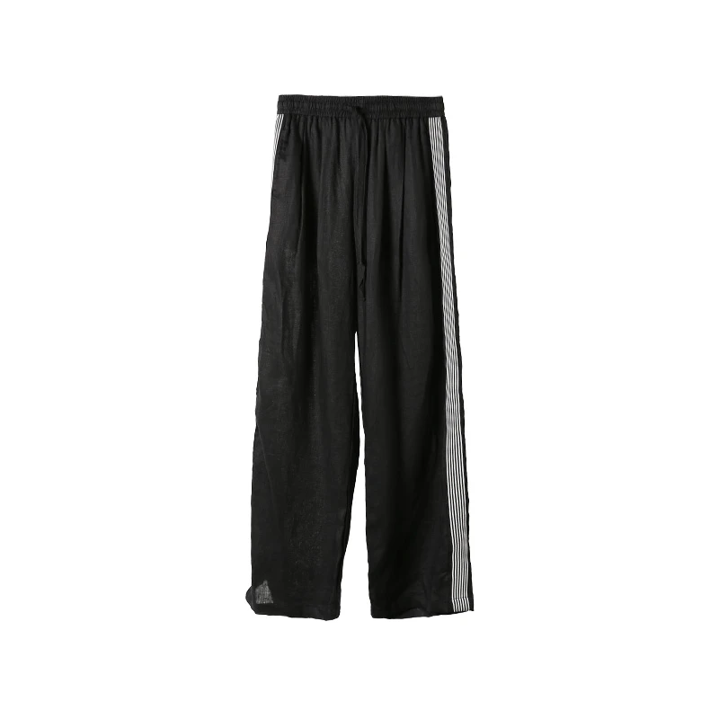 气质简约高腰显瘦个性侧边撞色条纹宽松休闲裤--TSK6997