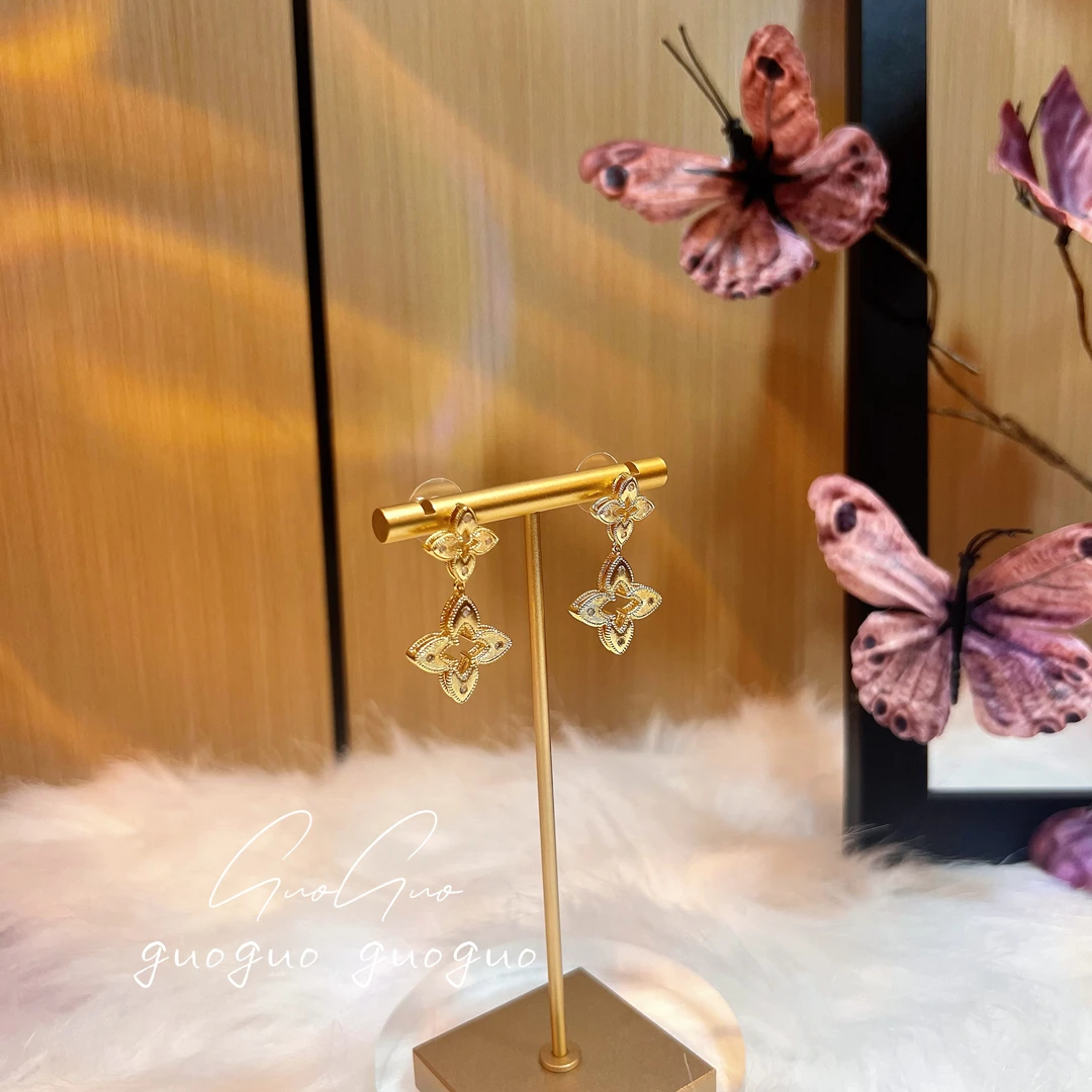 铜合金耳饰 菱形镂空花朵耳环