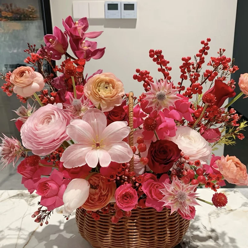 仿藤插花篮欧式手提水果野餐鲜花插花篮