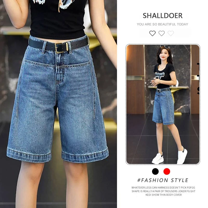 高腰显瘦五分裤女夏薄款外穿牛仔短裤2025新款宽松阔腿a字中裤子