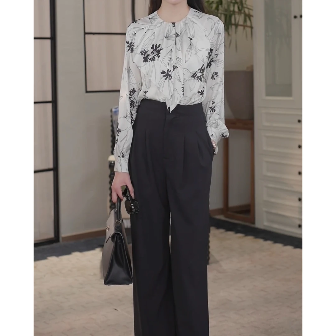 2025春夏秋季新款高腰西装裤垂感阔腿直筒裤显瘦休闲裤职场女裤