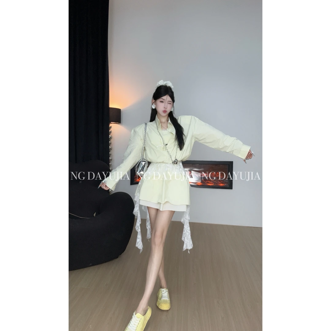 NG DAYU 现货【夏日花序】自制假两件防晒衬衫+双层a字蛋糕裙