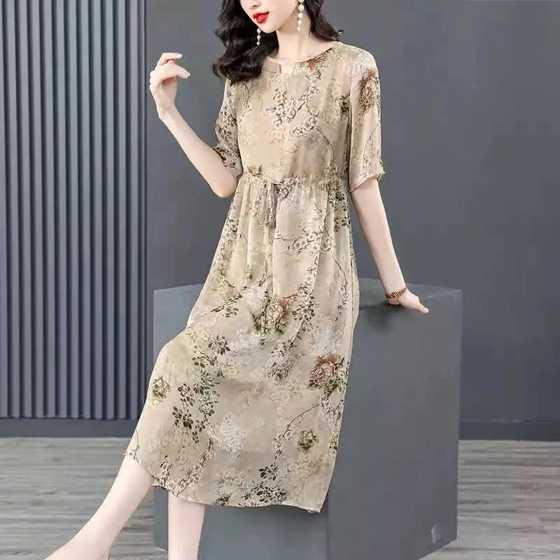 【时装高定款】马啼凤尾质修身时尚休闲夏季高端大码妈妈装连衣裙