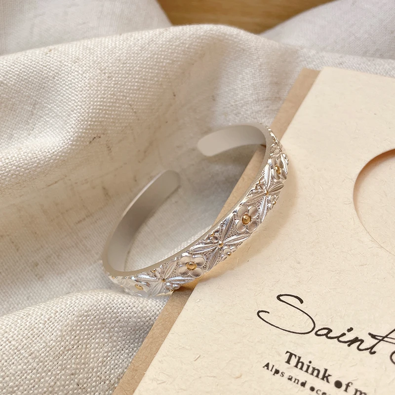 足银珐琅手镯 「夏葵」足银999.9传承国风古法纯手工雕刻花朵手镯女