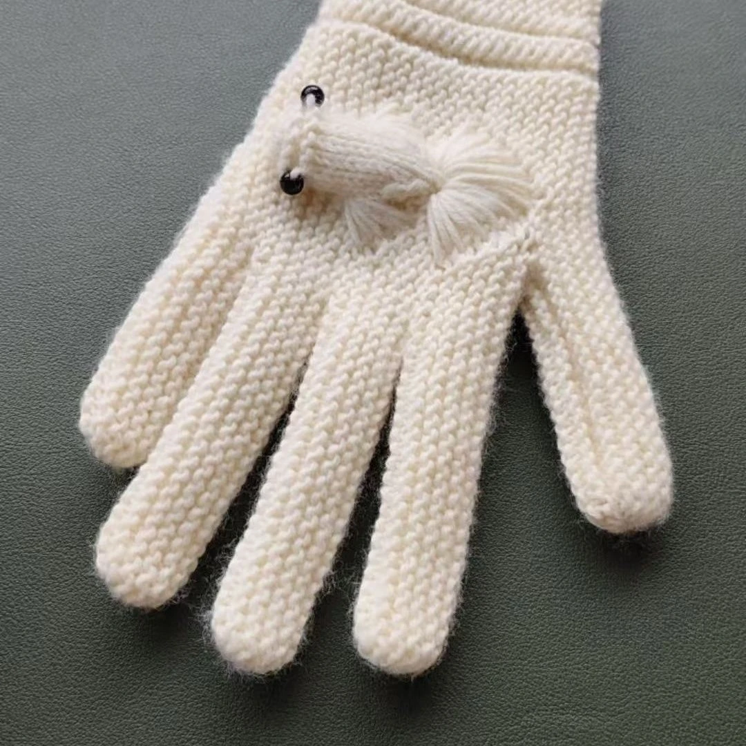 小金鱼冬天加绒手套可爱保暖学生骑行加厚可触冬季针织材料包防寒