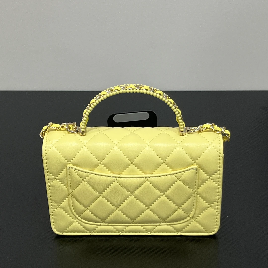 手工真皮包-6838-手提点-香-黄色