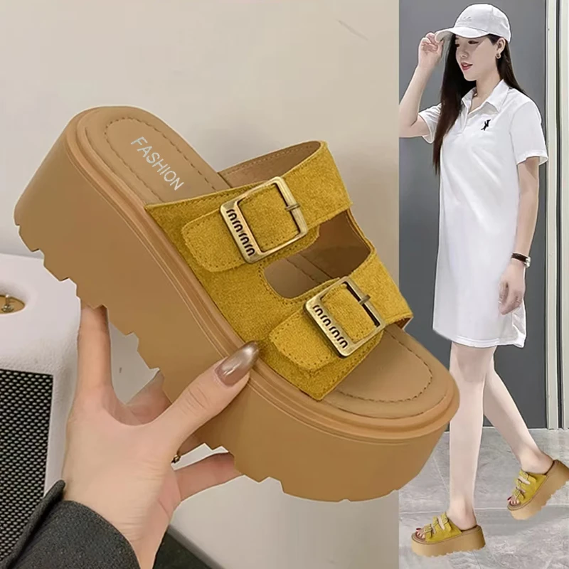 小个子勃肯拖鞋女外穿2025新款夏厚底凉鞋 增高5厘米一字博肯凉拖