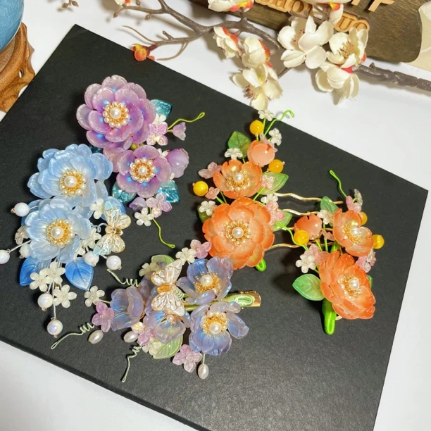 中国风民族风原创设计紫色古装仙气发簪发饰