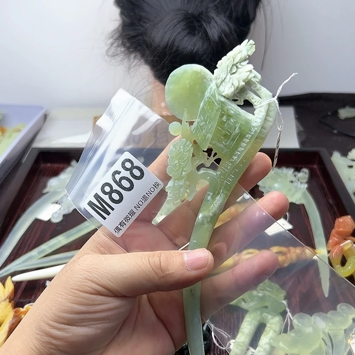 蛇纹石玉发饰合金蓝*