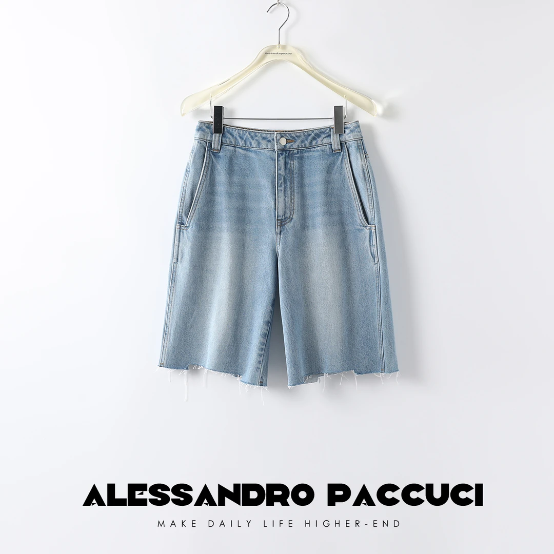 【孤品特价不退不换】洛哥23433街拍款1oo棉毛边牛仔短裤