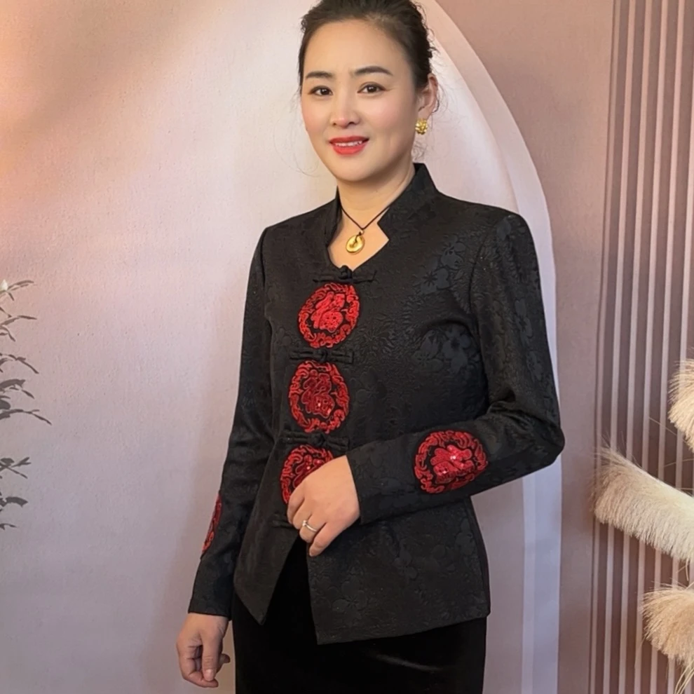 早春新款鸿运当头五福内搭国风打底衫长袖复古时尚短款