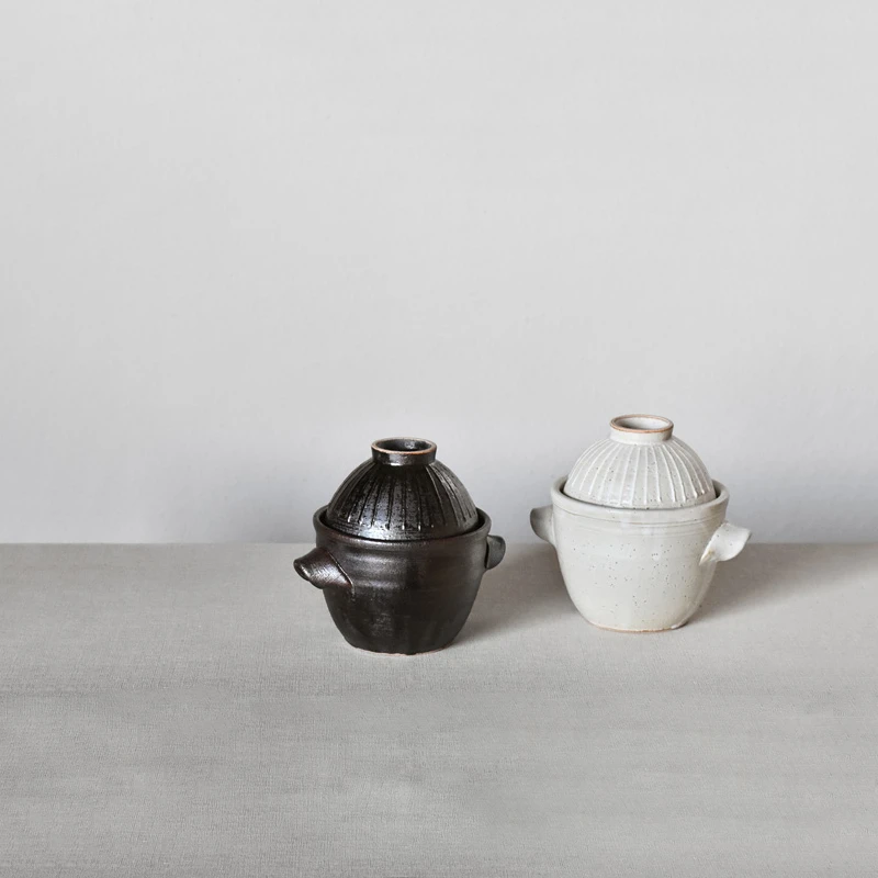 日本进口独步炎手作白釉土锅 一人盖碗锅焖饭煮粥辅食砂锅煲仔饭