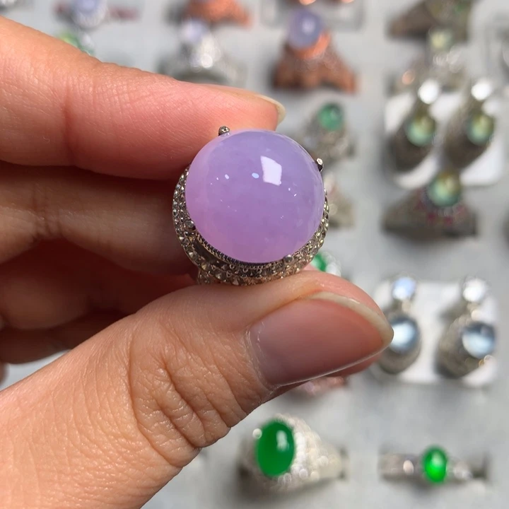 翡翠裸石铜托戒指紫罗兰