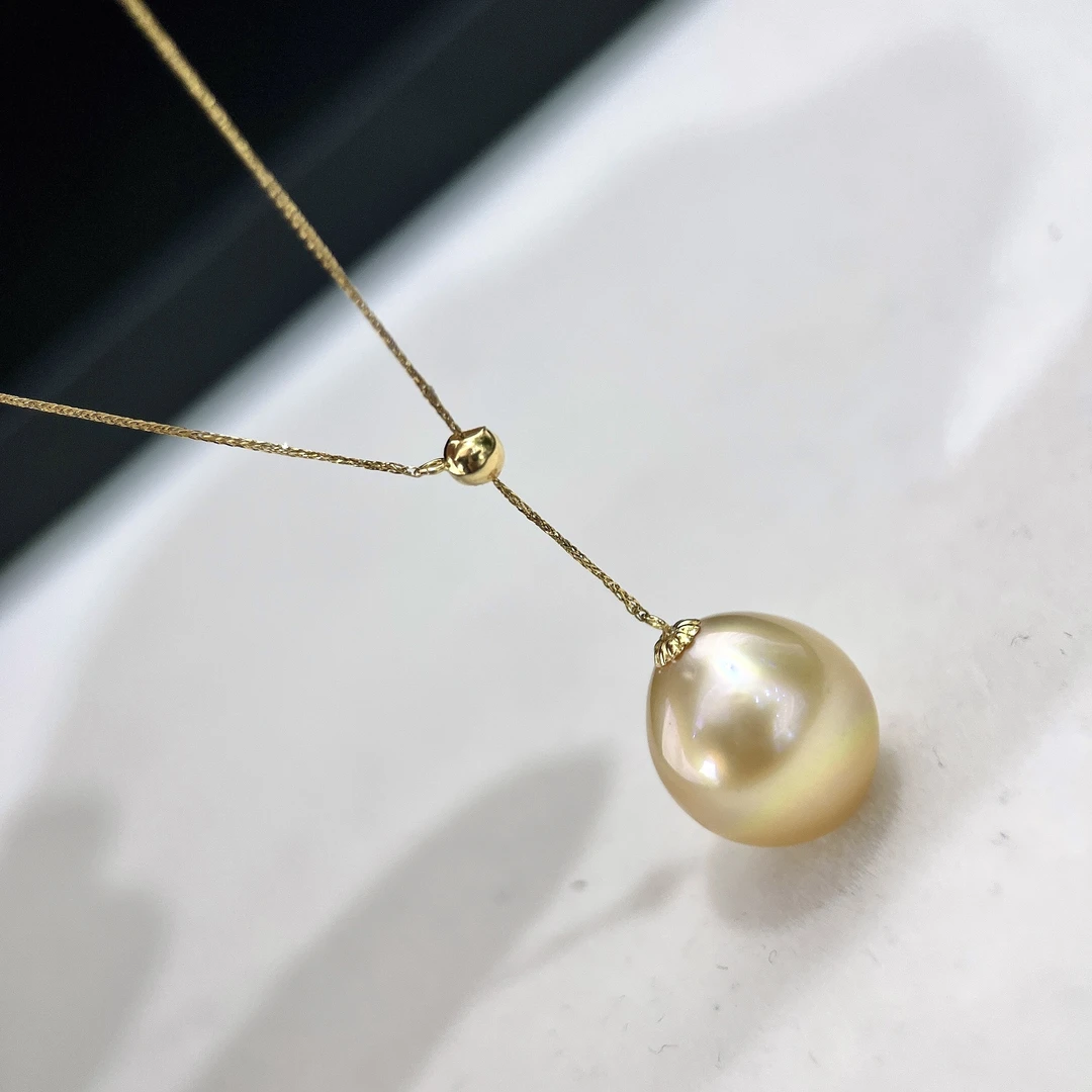 天然珍珠 海水南洋金珠设计款Y字吊坠 18K金 10-12MM S1061