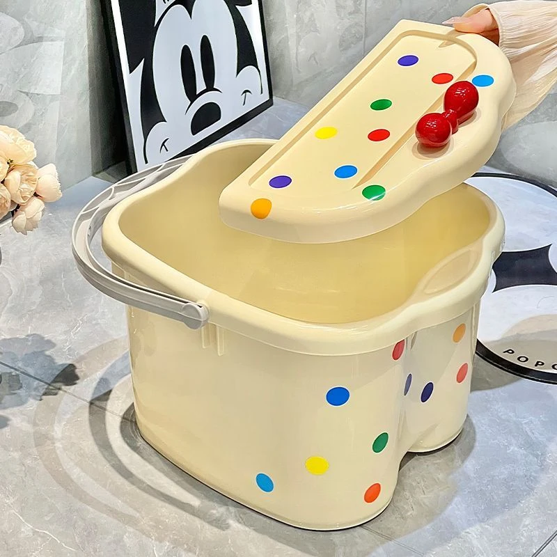 泡脚桶大号名泡脚桶手提加高萌趣足浴桶足底按摩波点加盖泡脚盆LQ