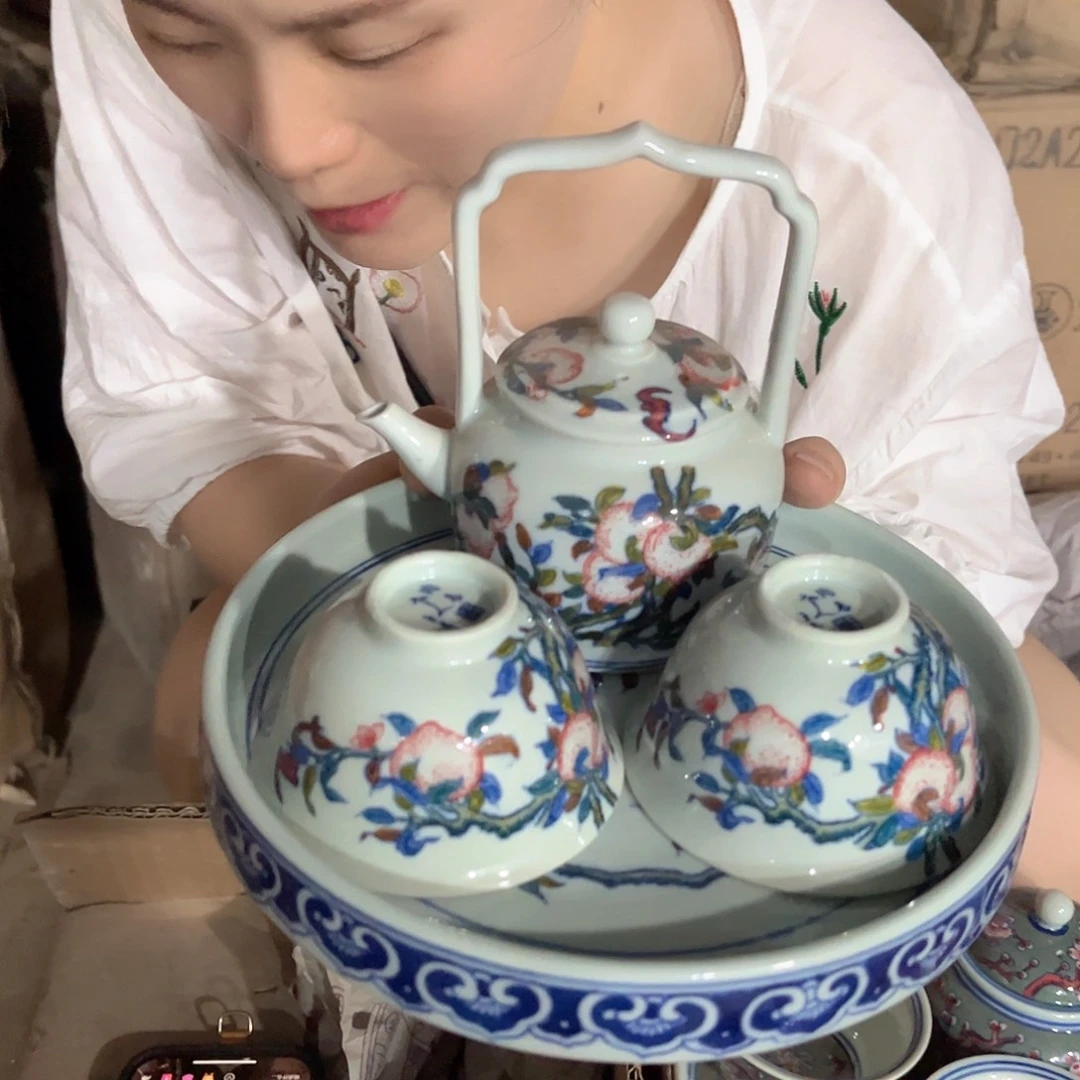 摆件景德镇陶瓷茶具套装。绿。