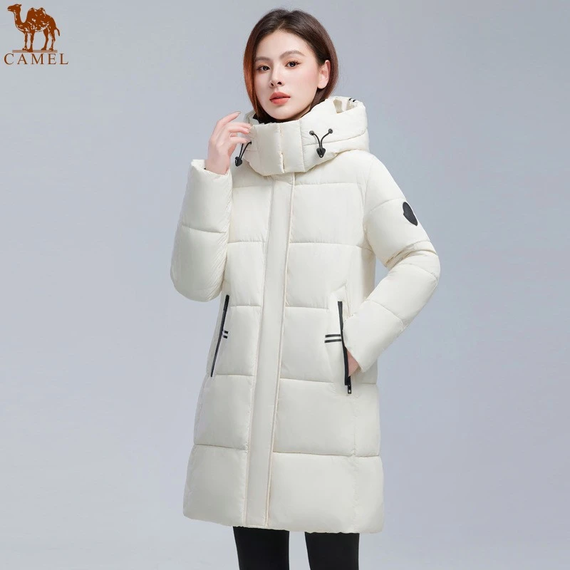 骆驼休闲经典连帽棉服中年女装2025爆款时尚冬季加厚棉袄外套中长