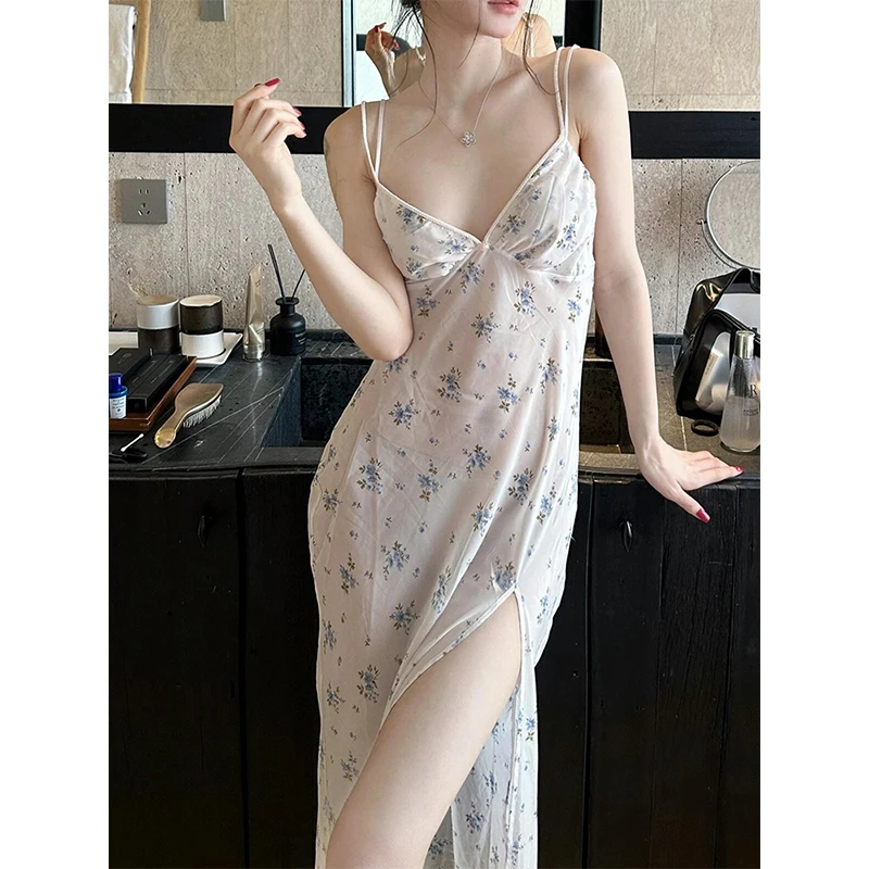 【深V碎花】法式性感纯欲漏背睡裙女夏季新款亲肤舒适家居服连衣裙