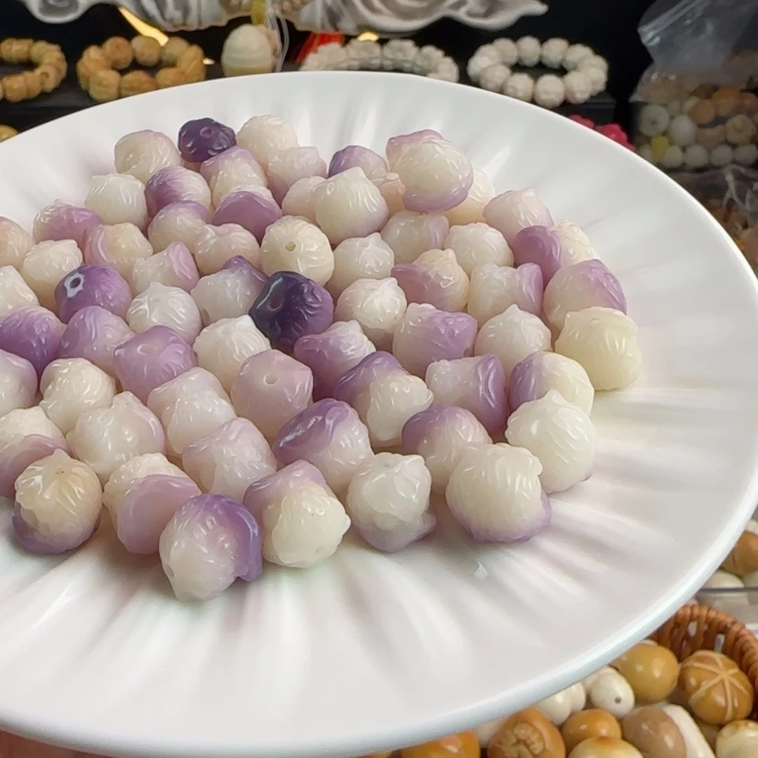 手串菩提根/象牙果卡12紫色飘花醒狮头25颗