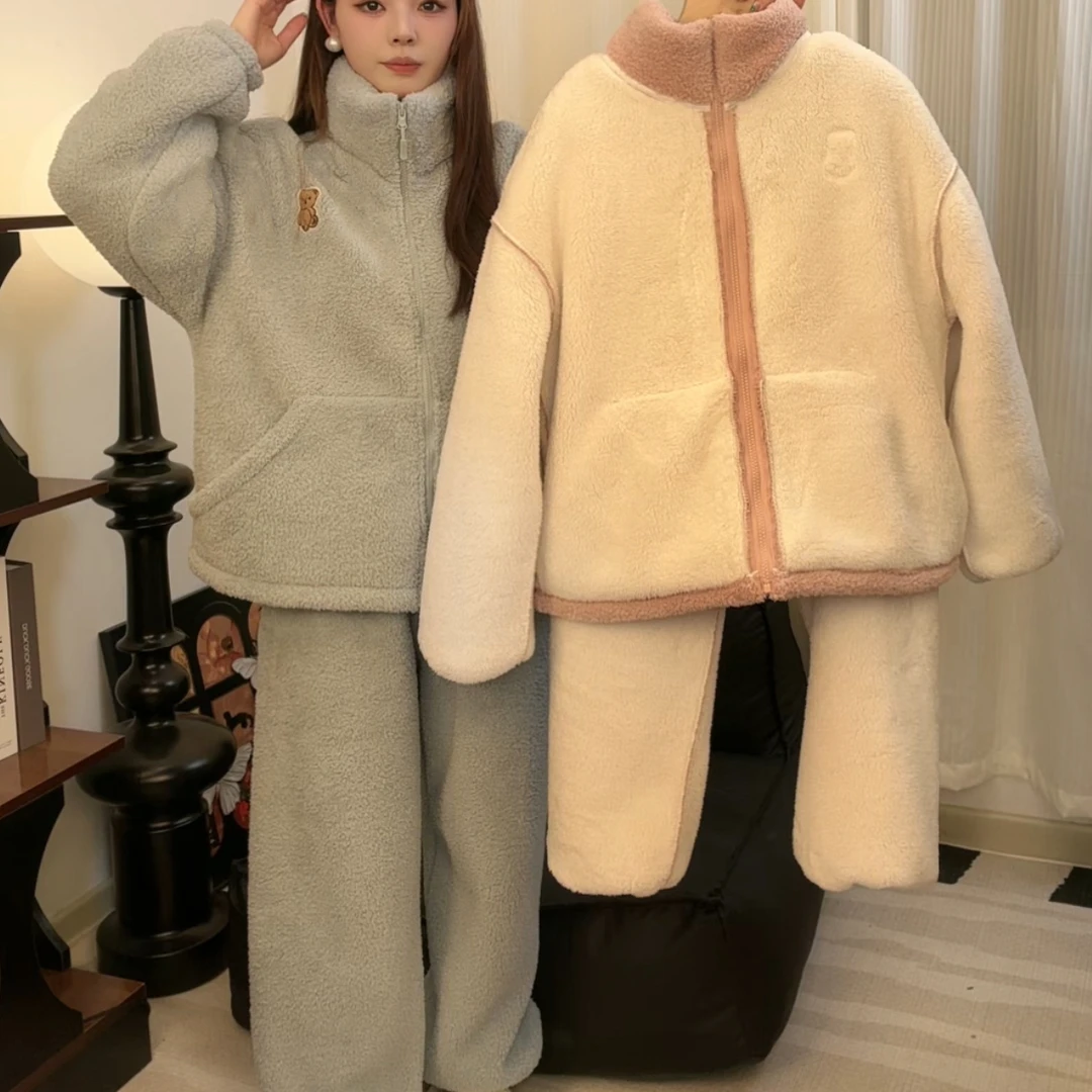 【现货先发】1700克羊羔绒双层加厚2025新睡衣女套装冬季加绒家居服