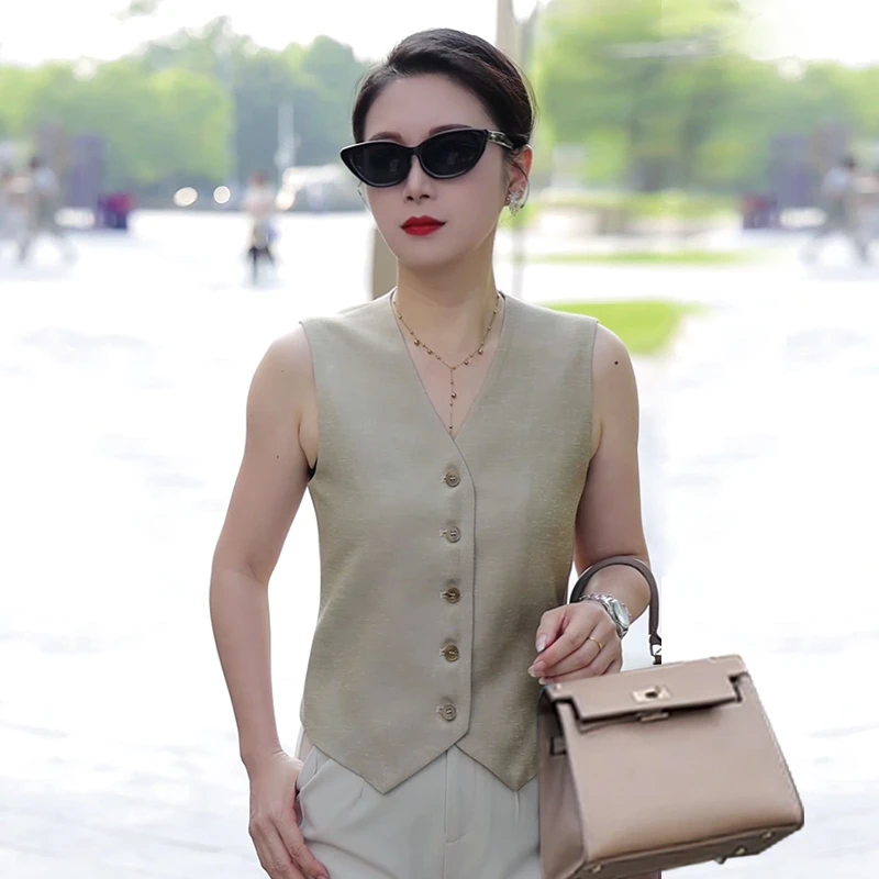 M1001夏季棉麻马甲背心女亚麻薄款简约设计无袖上衣通勤气质新款X
