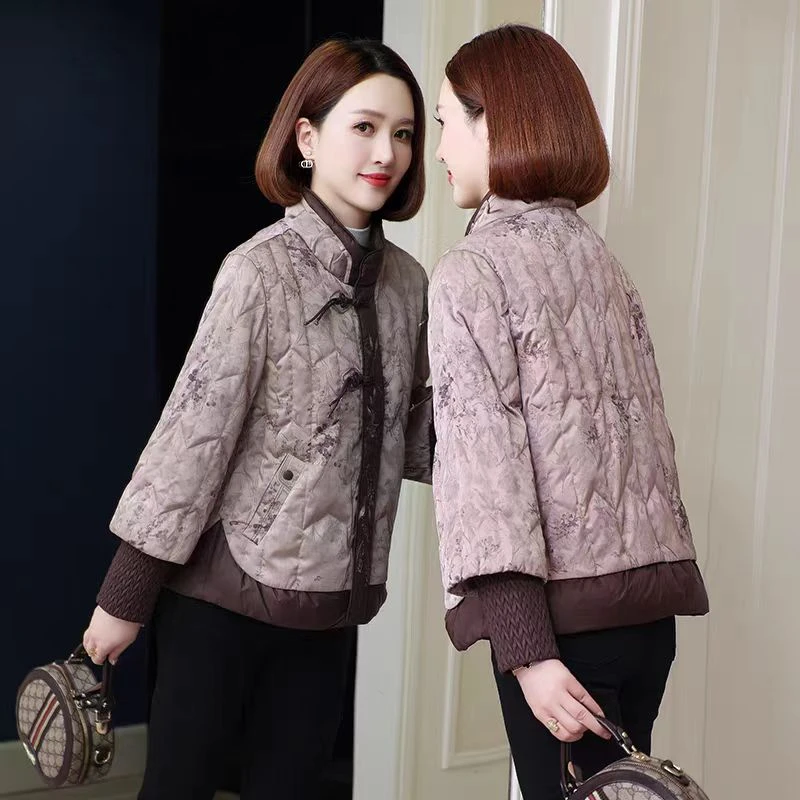 新中式立领加厚羽绒服女2024冬高端妈妈装复古刺绣宽松外套潮