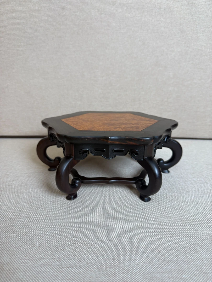 大红酸枝全精工六角底座  花几  摆台