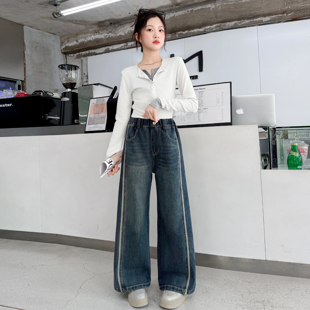 女童牛仔秋季2025新款牛仔裤女孩裤子直筒秋装女大童窄版女童秋装