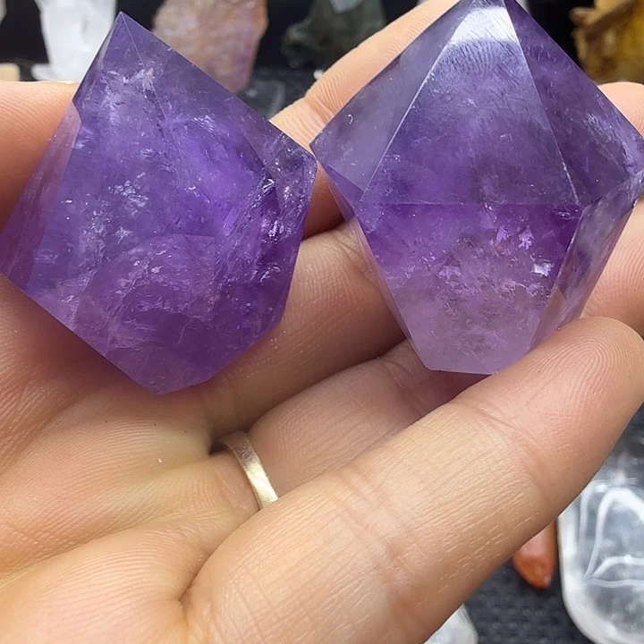 石材紫水晶柱子一对