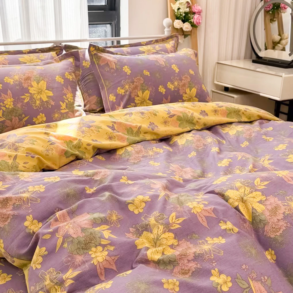 【AB双面印花四件套】A类双层纱柔软透气耐洗耐磨被套被罩