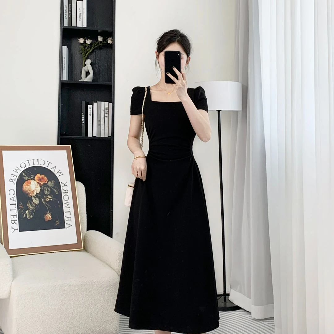 年终请沧/25夏季新款清凉风感显瘦遮肉收腰方领连衣裙 1367 QC