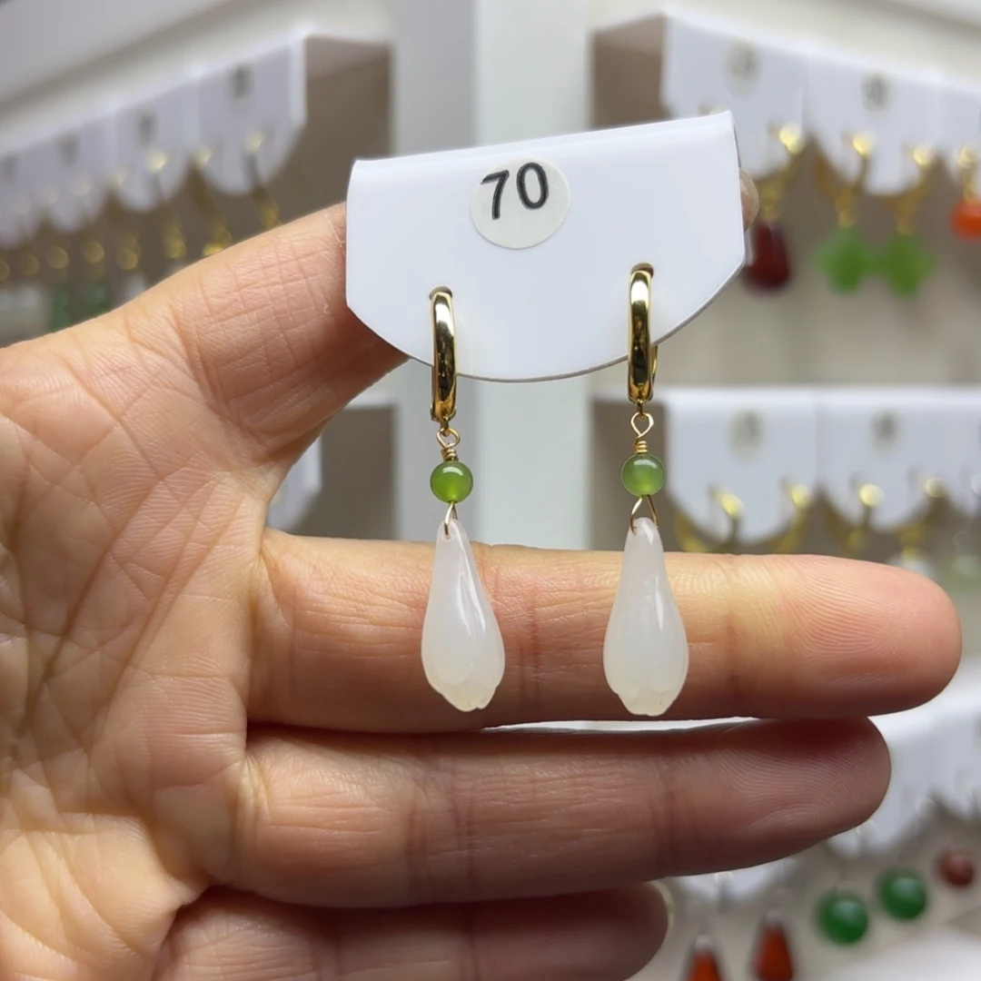 和田玉银S925镶嵌耳饰