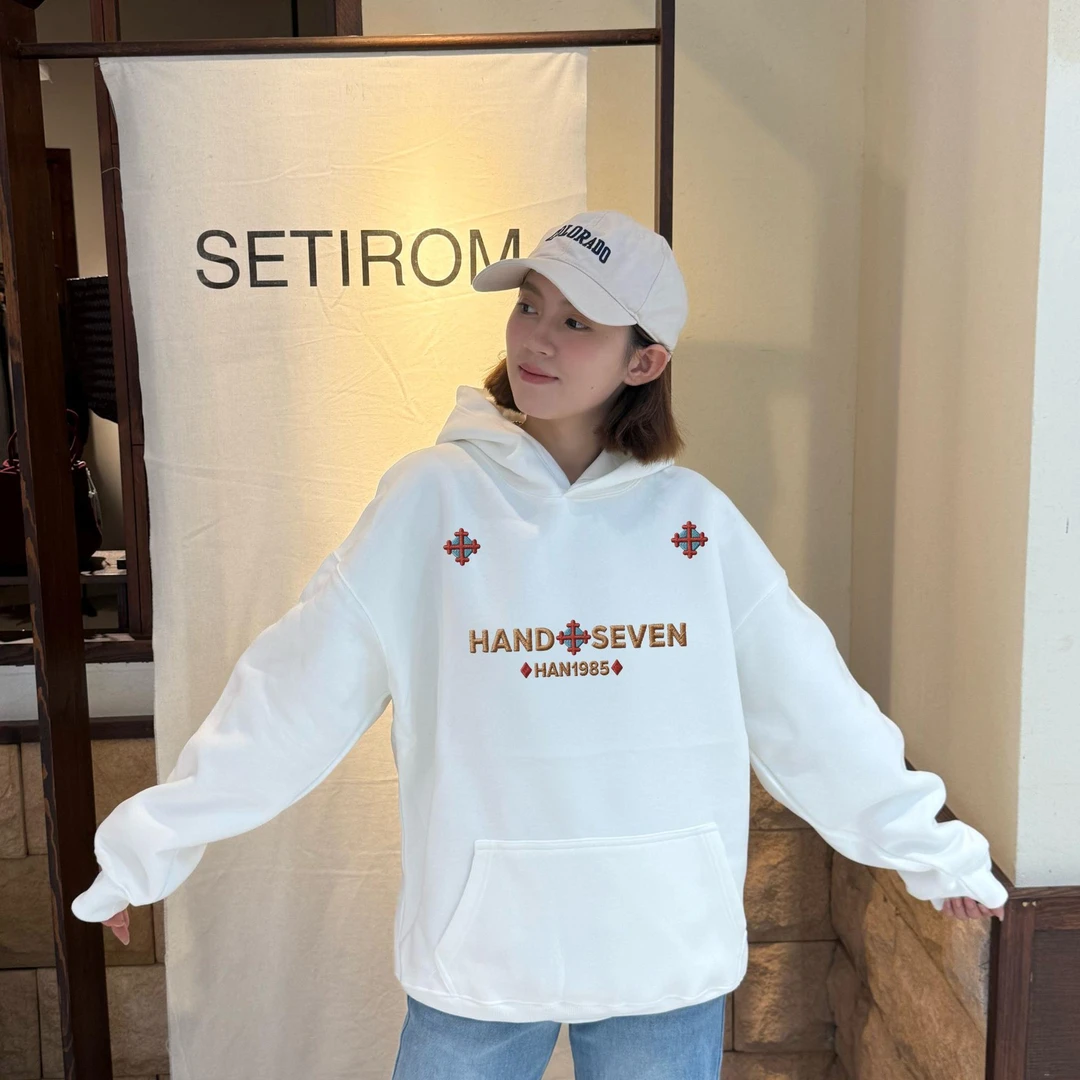 连帽碎花长袖落肩袖常规款卫衣撞色连帽