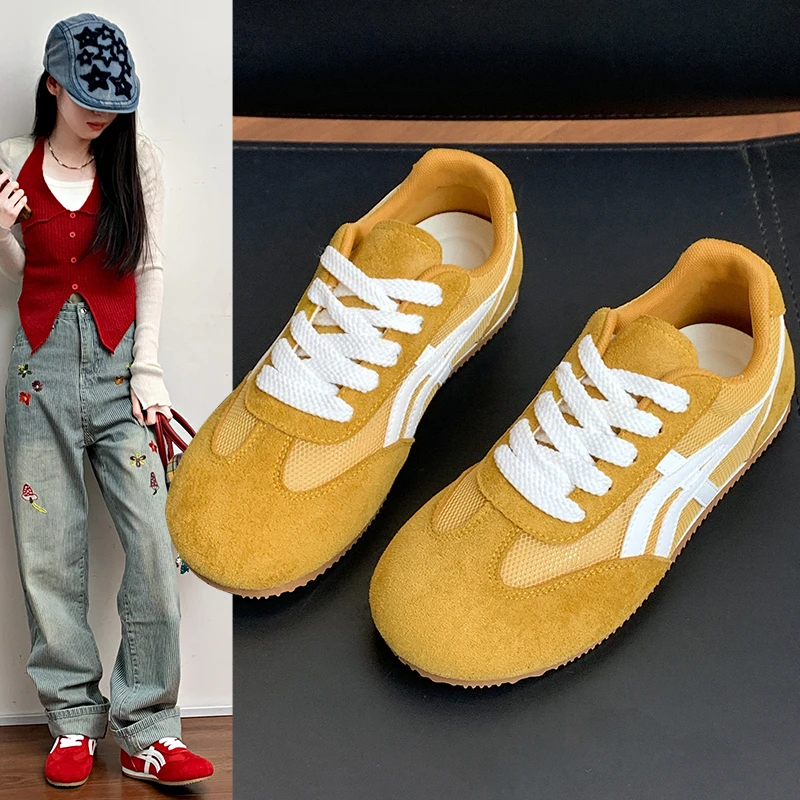 【爆款】发财黄女夏新款美拉德德训鞋薄底轻便休闲时尚平底学生鞋