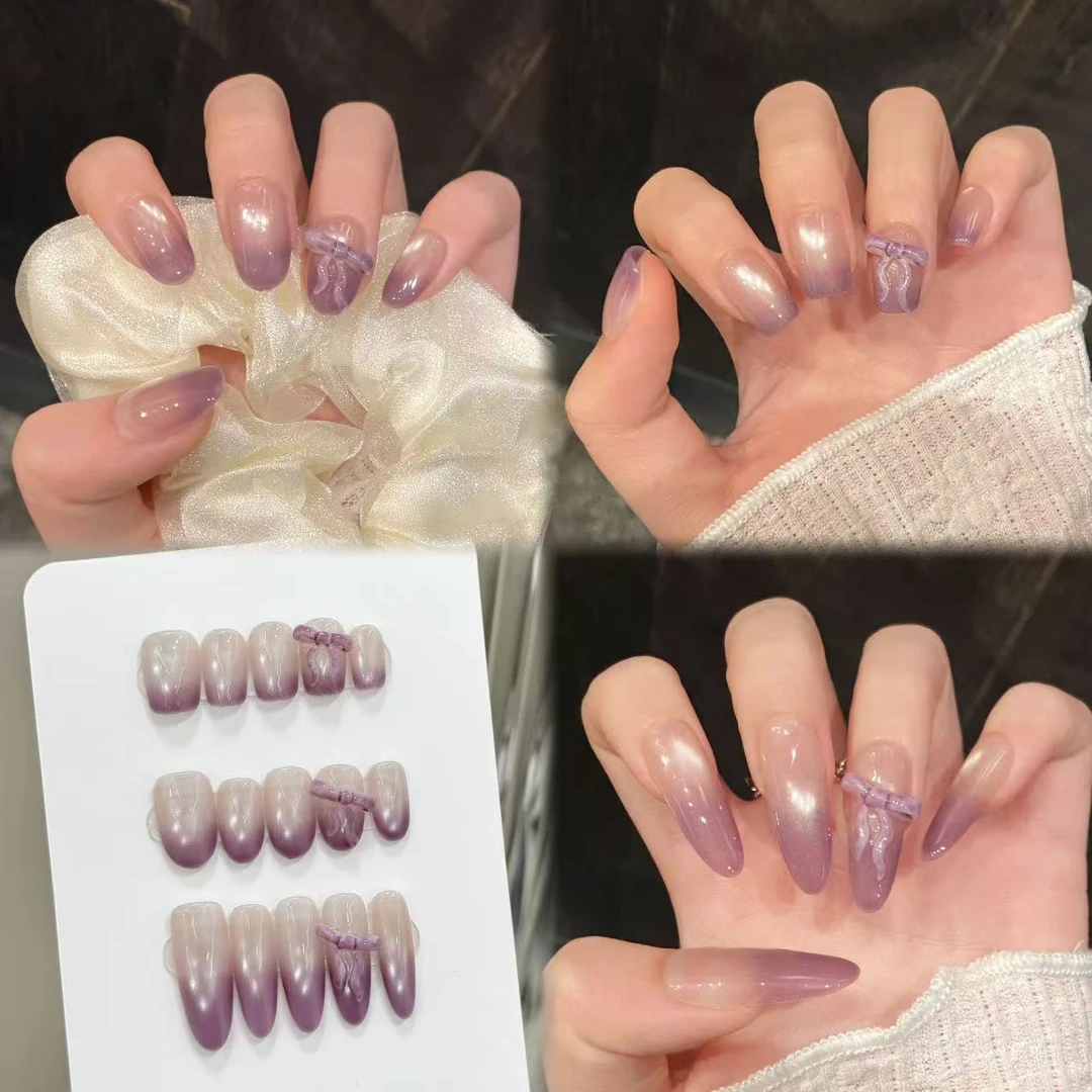 【馨香罗兰】淡紫色渐变长款猫眼温柔气质纯欲风可拆卸手工穿戴甲