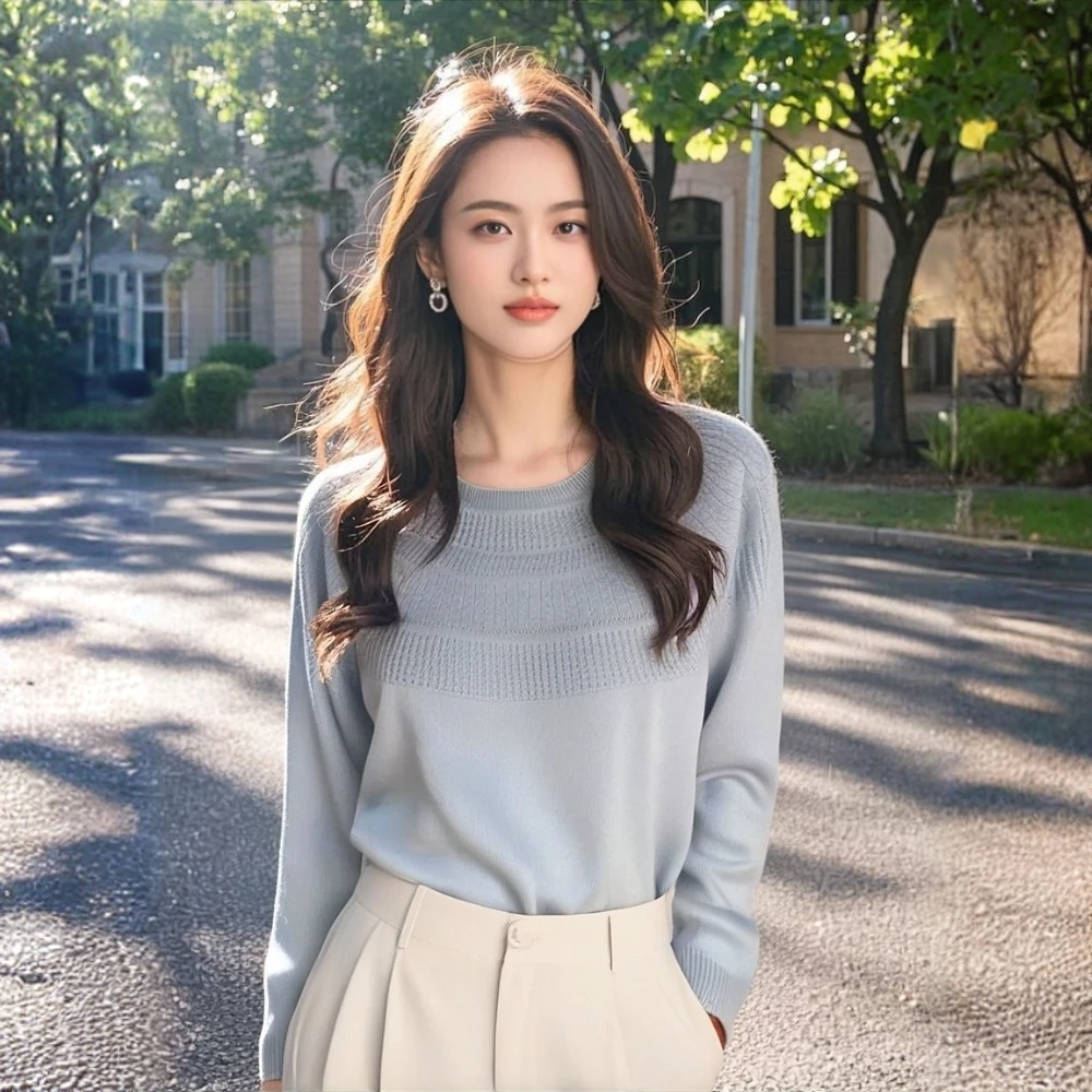 【小水专属】一线成衣100纯山羊绒衫女士圆领镂空针织打底衫