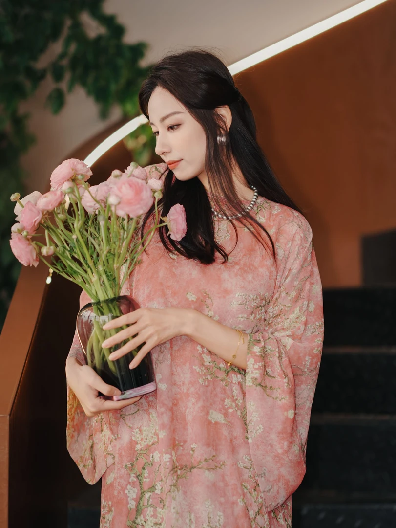 HZHJ原创设计粉韵繁花裙高定时尚气质1709