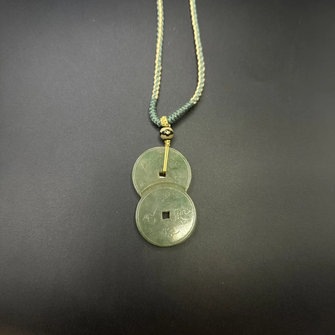 旧藏 老翡翠双联八卦钱挂件